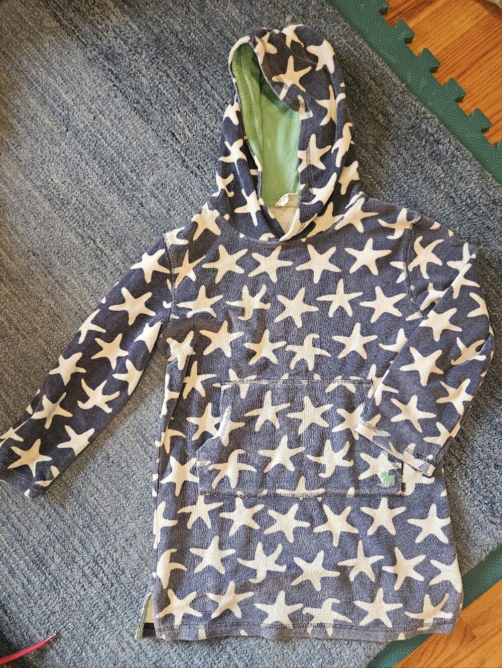 Mini Boden 7-8 Star Print Hooded Towel Cover Up